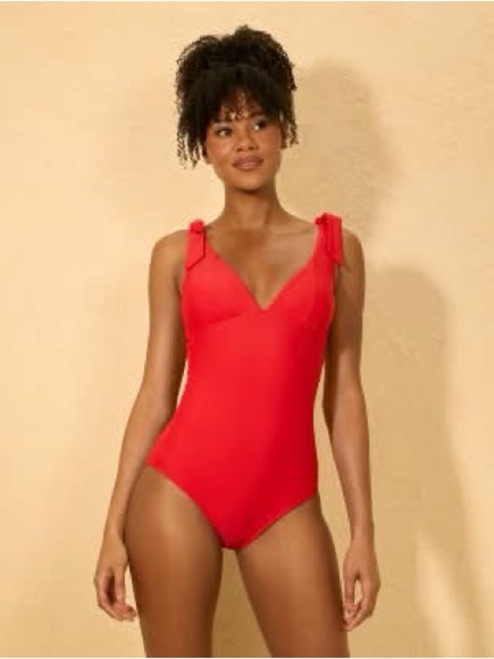 Shade & Shore Red V-Neck One-Piece Swimsuit